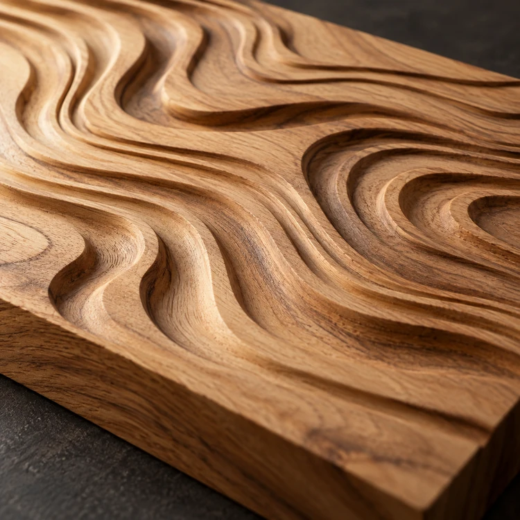 Relieve de curvas suaves talladas en una muestra de madera; imagen conceptual.