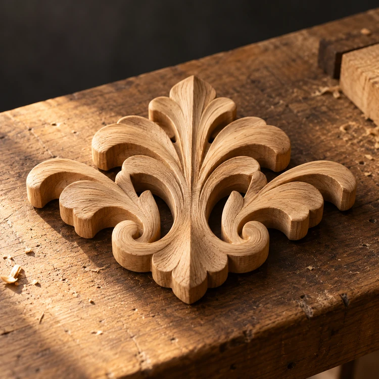 Ornamento decorativo de madera recortada; imagen conceptual.
